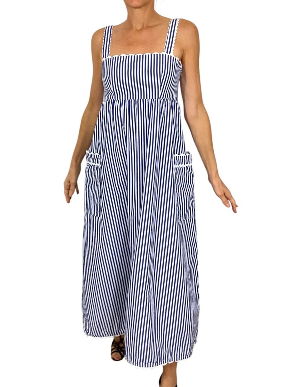 Tuckernuck Blue Stripe Georgia Sleeveless Dress XS Cotton A-Line DEFECT - Picture 3 of 16